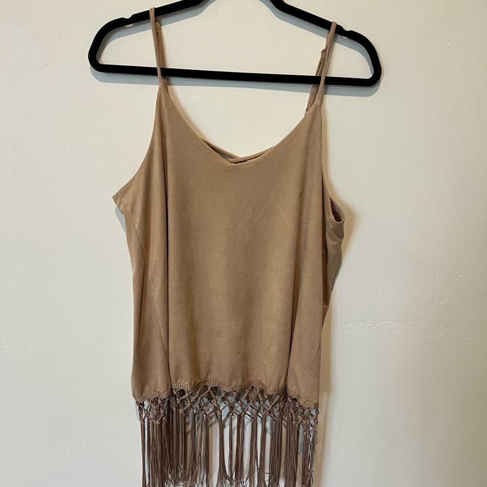 Wrangler Fringe Hem Tan Women's Size Large Top Festival Rodeo Western Fair